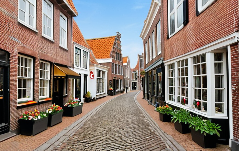 **
A charming, narrow street in the historic Dutch fortified city of Heusden. Cobblestone pathway with old brick buildings lining the sides. Quaint shops with flower boxes adorn the windows. In the distance, a traditional bakery with an inviting entrance. A sense of discovery and old-world charm.
**